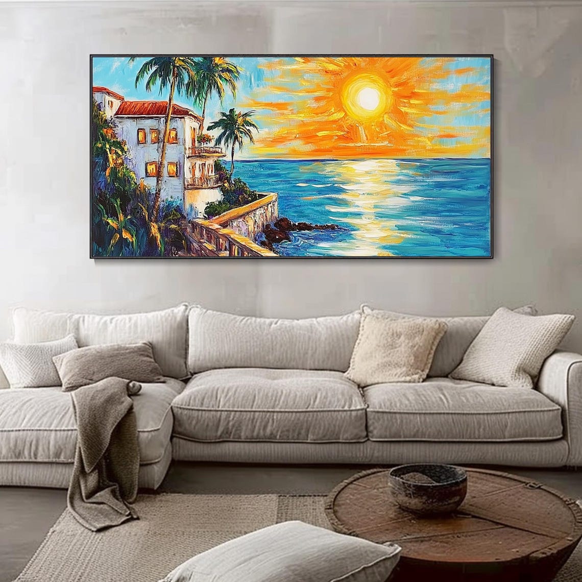 Seaside Villa Ocean Sunset Palm Terrace Golden Sky Art Poster - Image 4