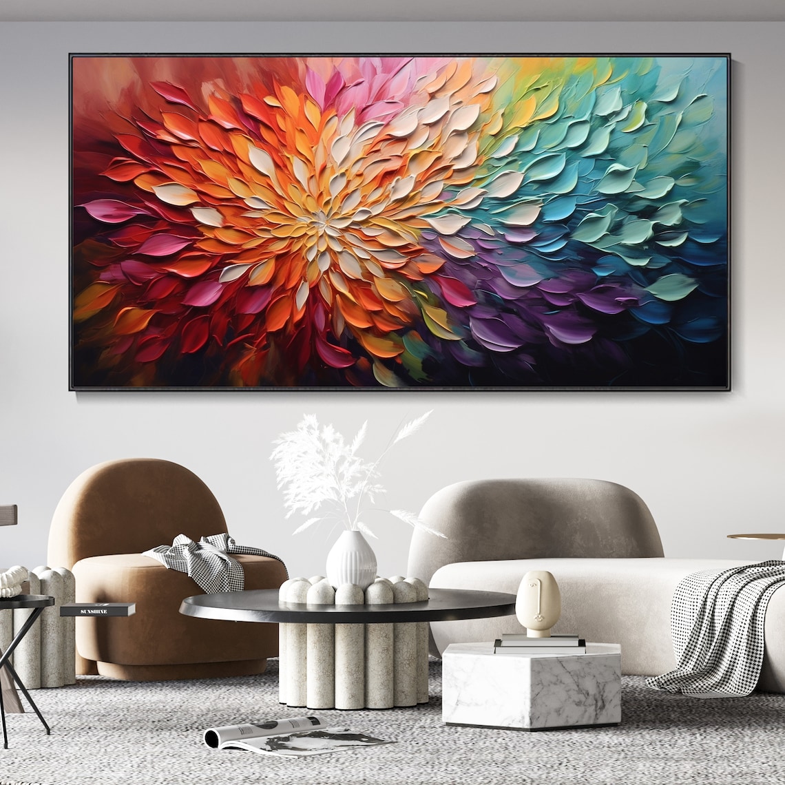 Bohemian Flower Oil Painting, Botanical Landscape Art - Image 3