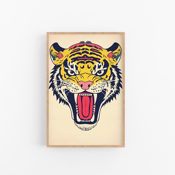 Colorful Roaring Tiger Head Bold Pop Art Big Cat Wildlife Poster