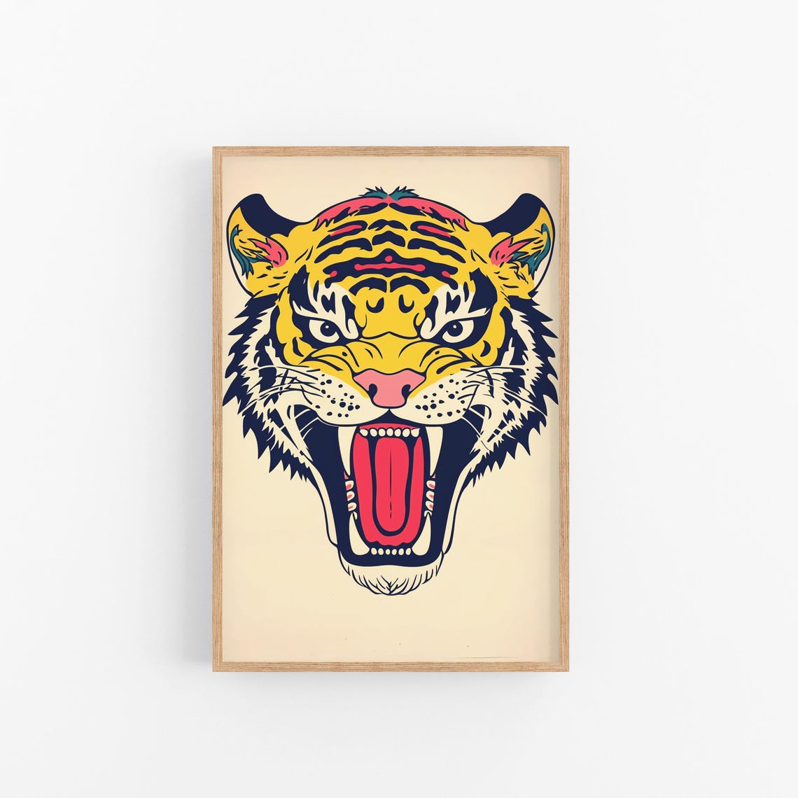 Colorful Roaring Tiger Head Bold Pop Art Big Cat Wildlife Poster