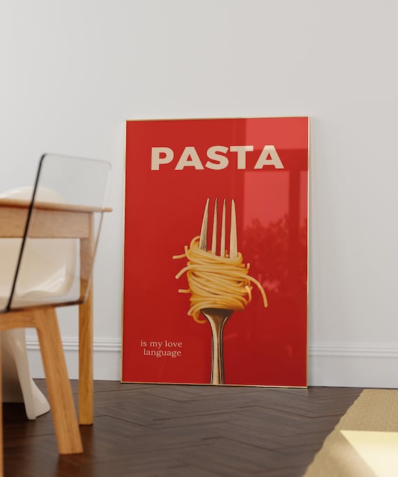 Pasta Is My Love Language Red Spaghetti Fork Kitchen Wall Art