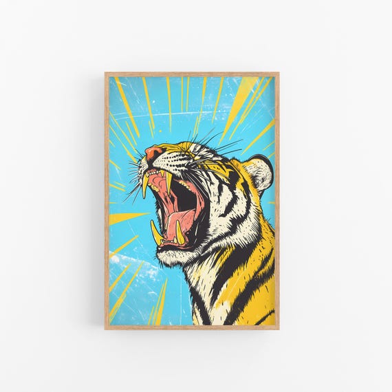 Roaring Tiger Art Print, Bold Cat Wall Decor