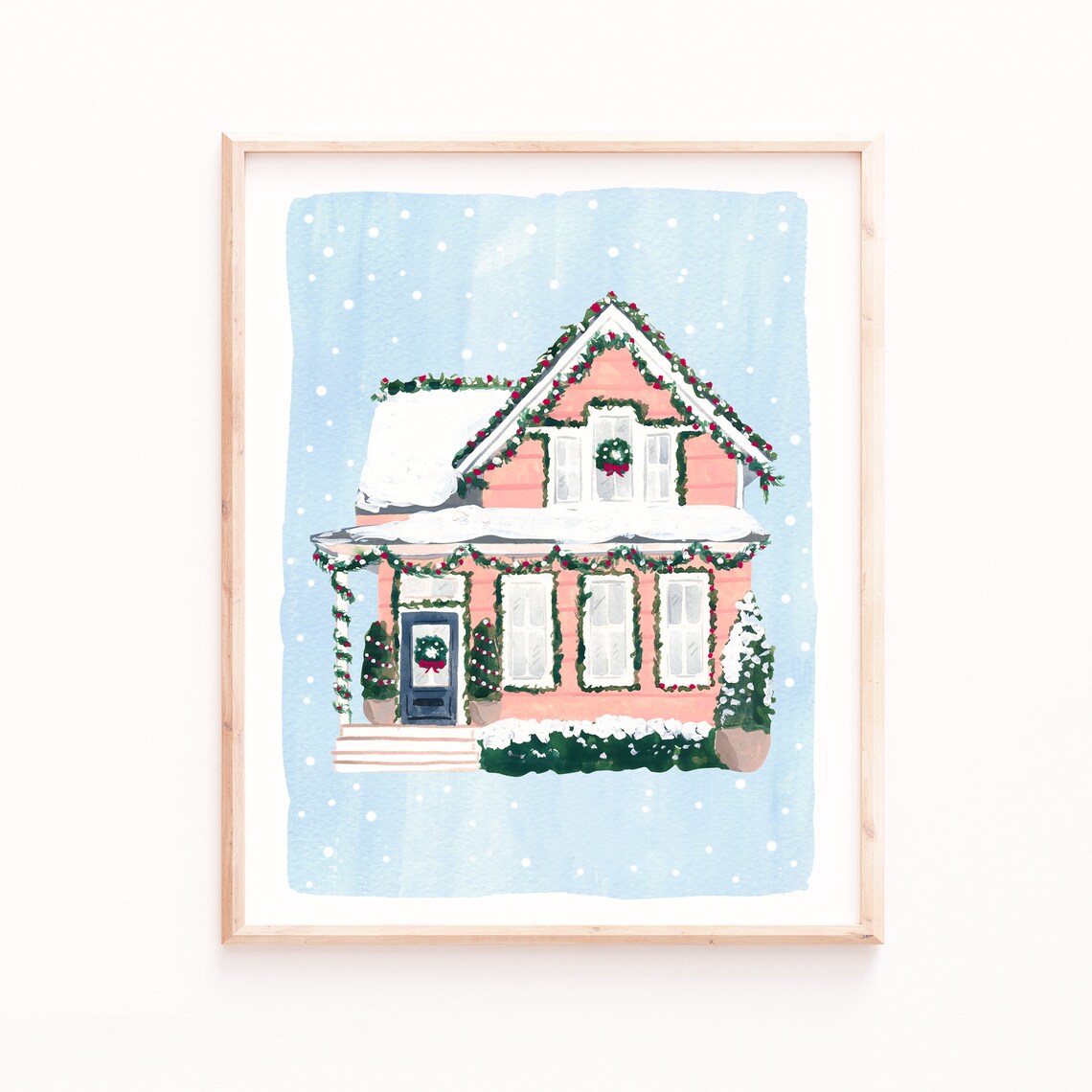 Holiday Home Pink House Christmas Art Print