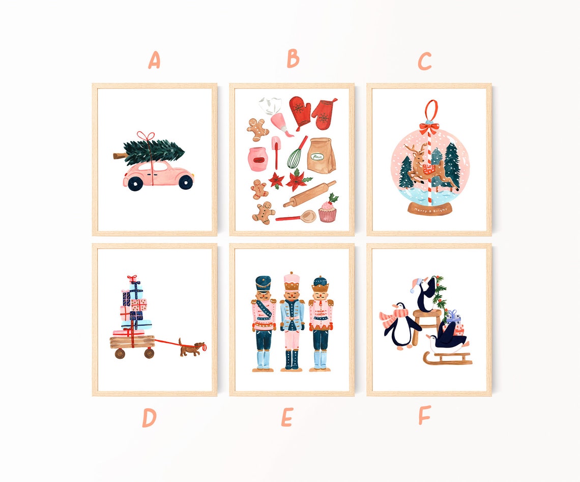 Set Of 6 Pink Christmas Prints Nutcracker Baking Holiday Wall Art - Image 4