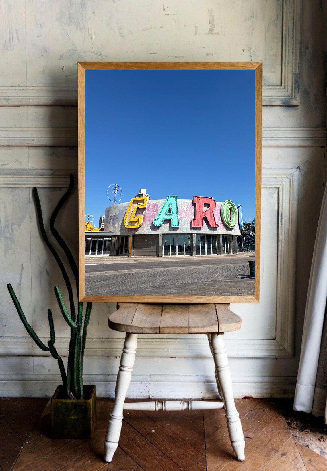 Retro Carousel Building Boardwalk Neon Letter Sign Photo Poster - Image 3