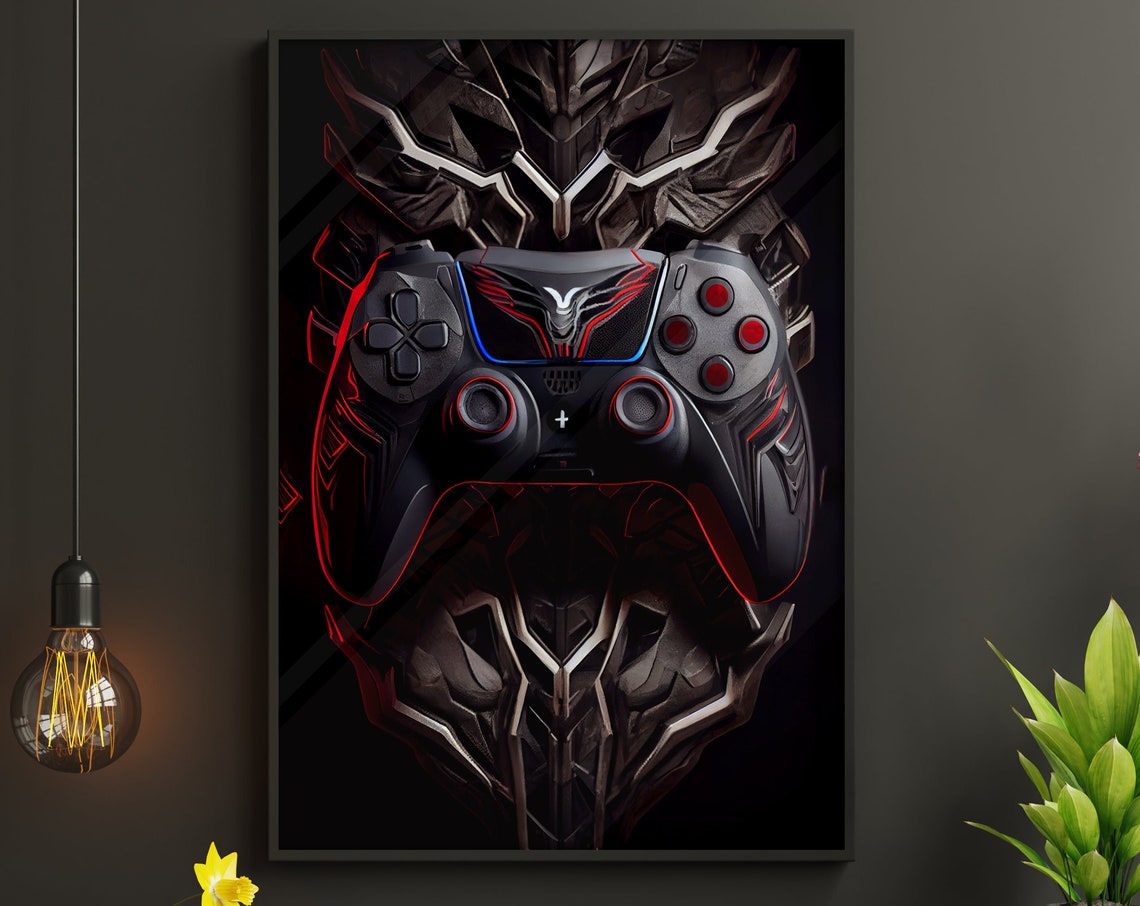 Black and Red Game Controller Dark Knight Armor Epic Gaming Poster