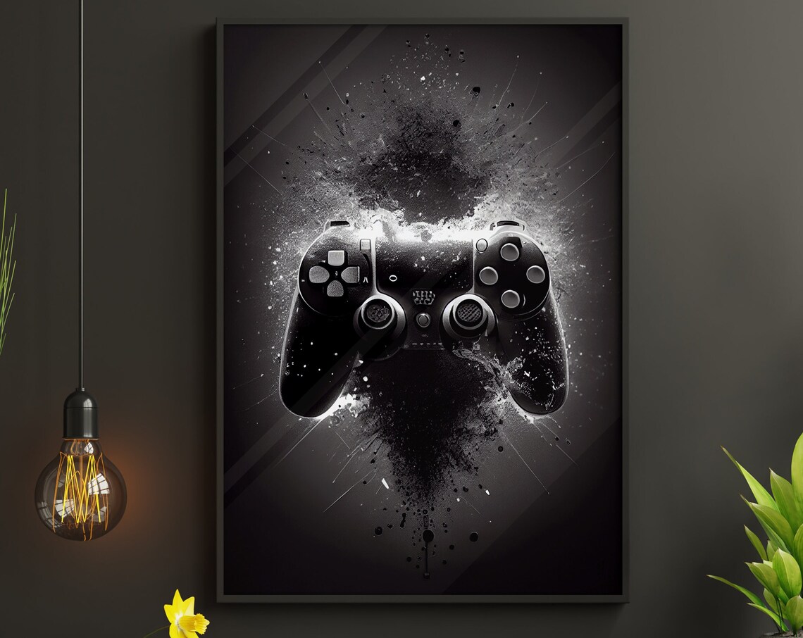 Game Controller Ink Splatter Black and White Gamer Art Poster