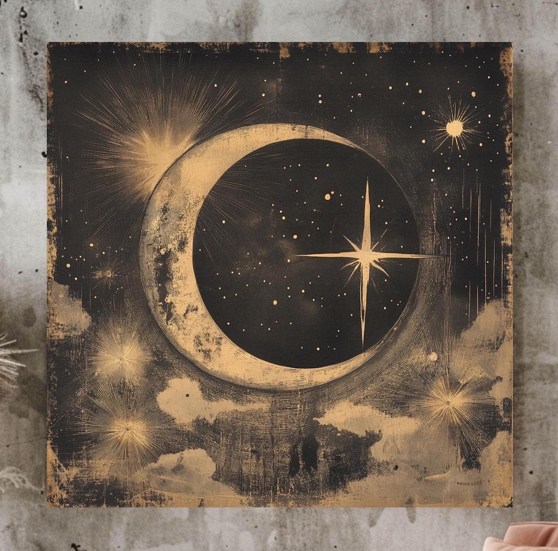 Celestial Moon, Mystical Vintage Cosmic Wall Art