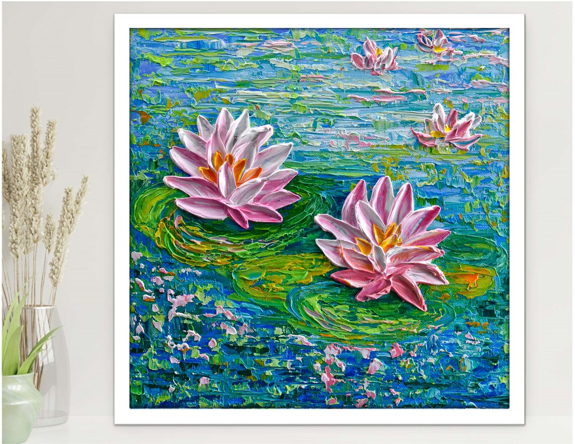 Pink Water Lilies, Impressionist Floral Art Print