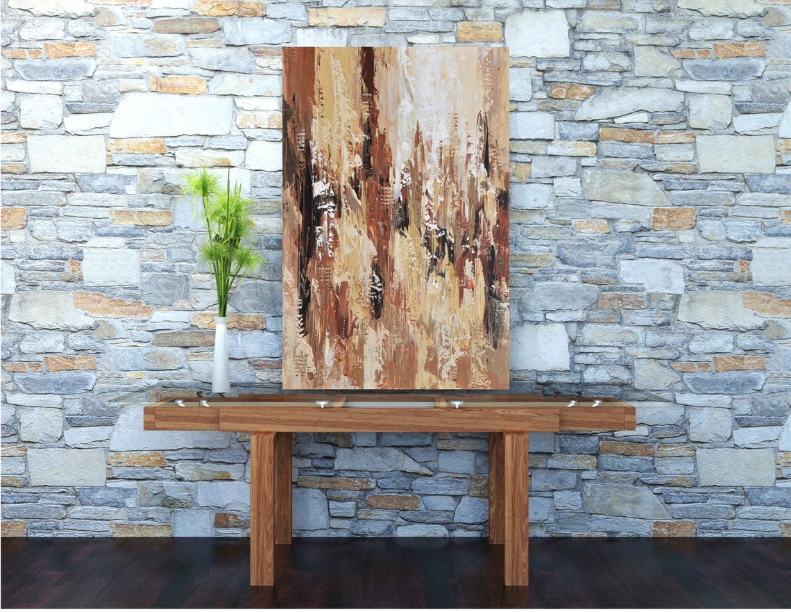Large Brown Abstract Painting On Original Acrylic Artwork Beige Palette Knife Art Vertical Modern Art - Image 3