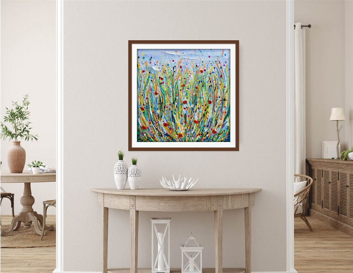 Wildflower Meadow Splatter Painting Tall Grass Poppies Colorful Poster - Image 2