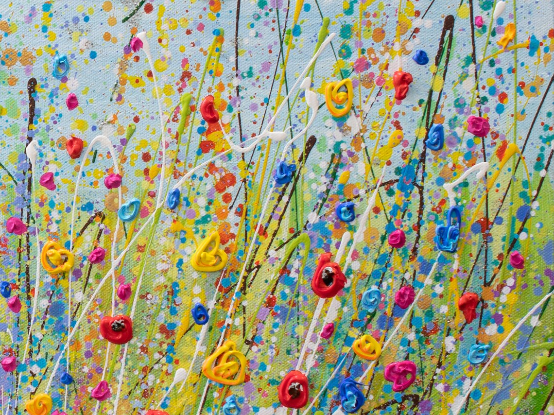 Bright Colorful Wildflower Meadow Blue Sky Red Yellow Art Poster - Image 2