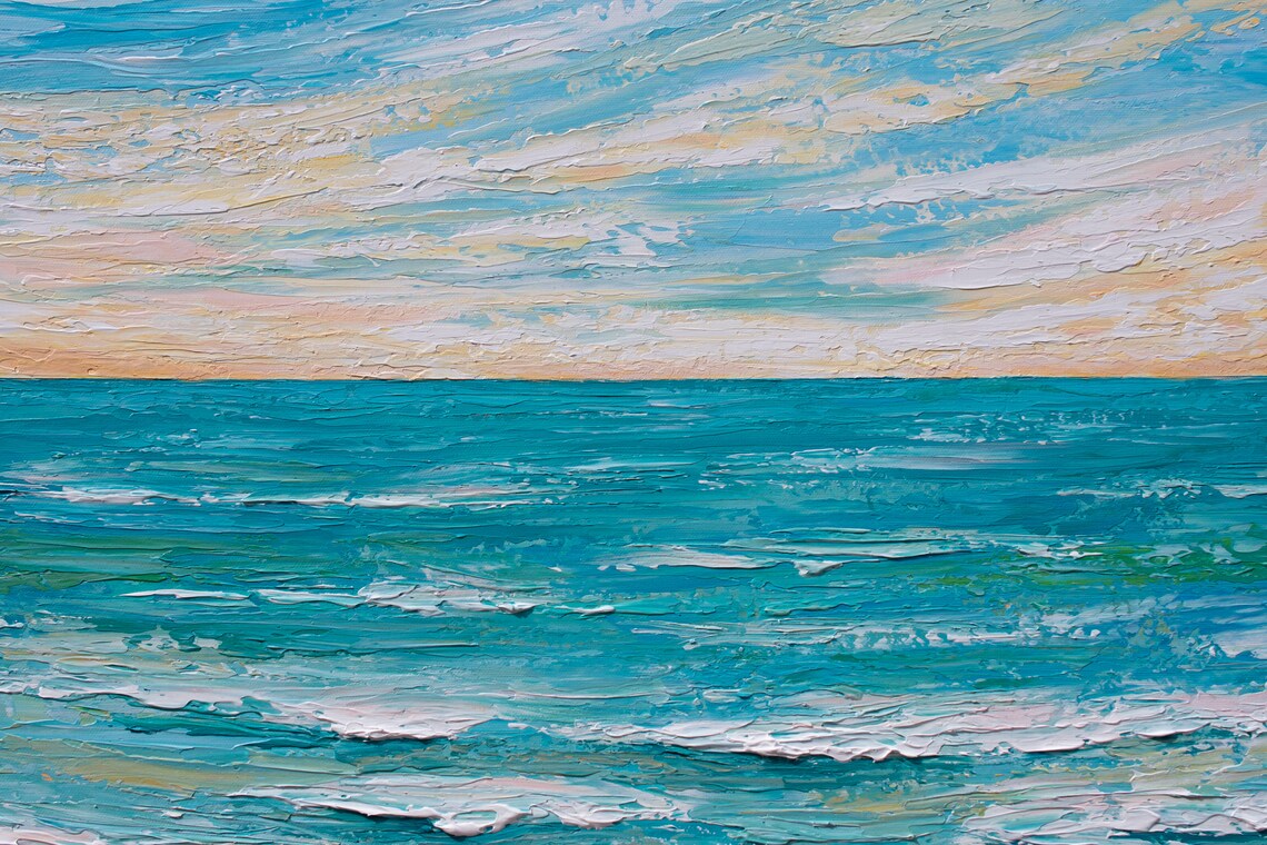 Ocean Sunrise Painting Turquoise Water Golden Beach Morning Art Poster - Image 2