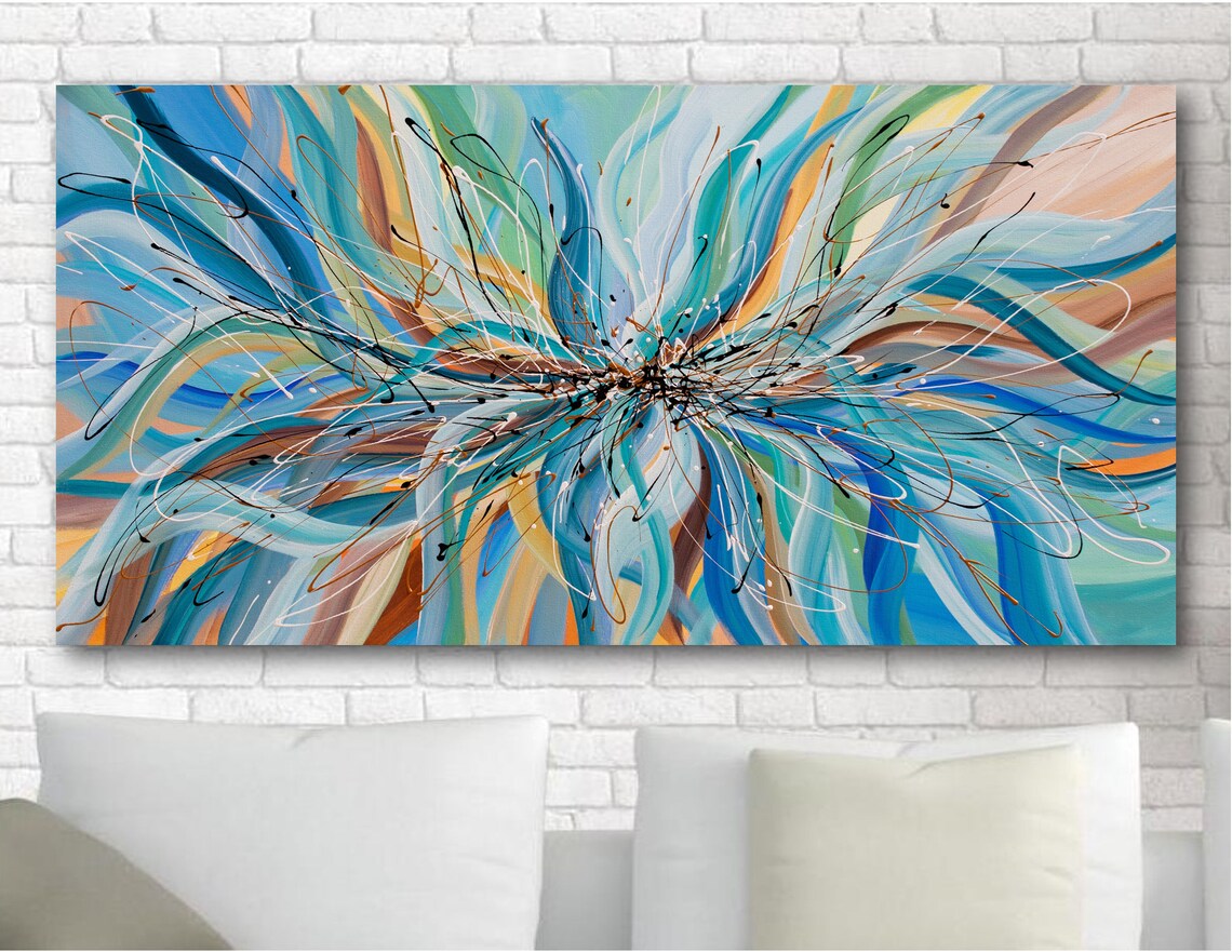 Abstract Art Print, Blue Brown Horizontal Decor - Image 3
