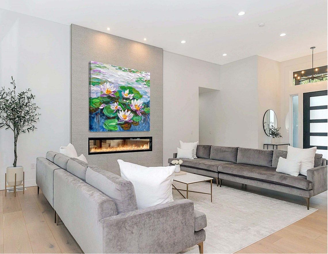 Water Lilies Print Of Impressionist Impasto Floral Painting Wall Art Dcor Gift For Her - Image 3