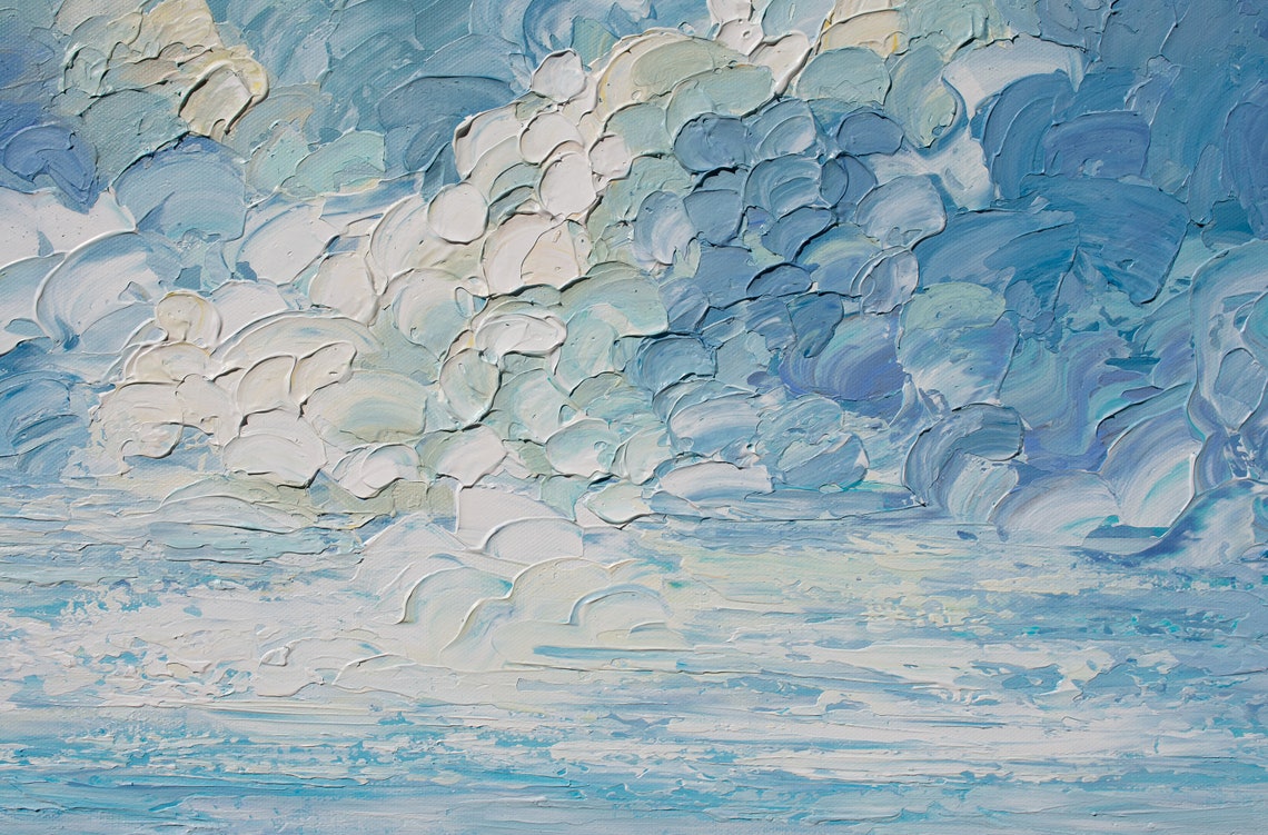 Blue Gray Ocean Painting Dramatic Cloud Sky Turquoise Water Art Poster - Image 2