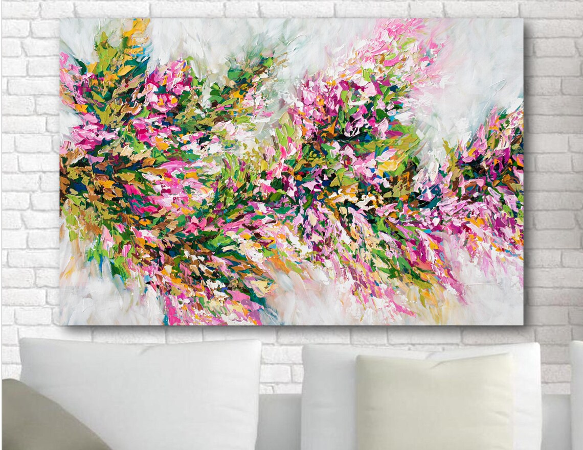 Abstract Cherry Blossom Print Large Pink Green Modern Wall Art Decor Nature Giclee Fine Art Print - Image 2