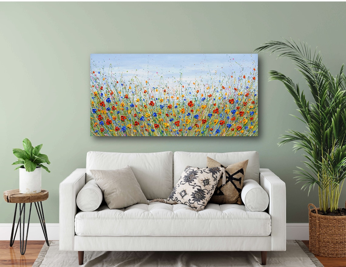 Colorful Wildflower Field Landscape Art Print - Image 2