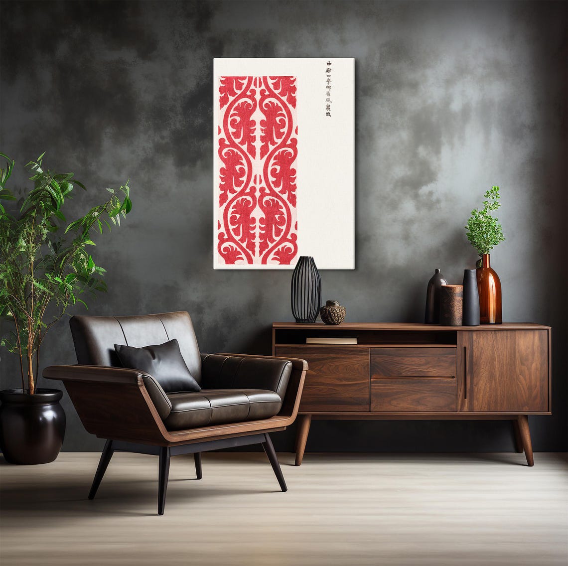 Red Leaf Scroll Japanese Woodblock Decorative Pattern Art Poster - Image 4