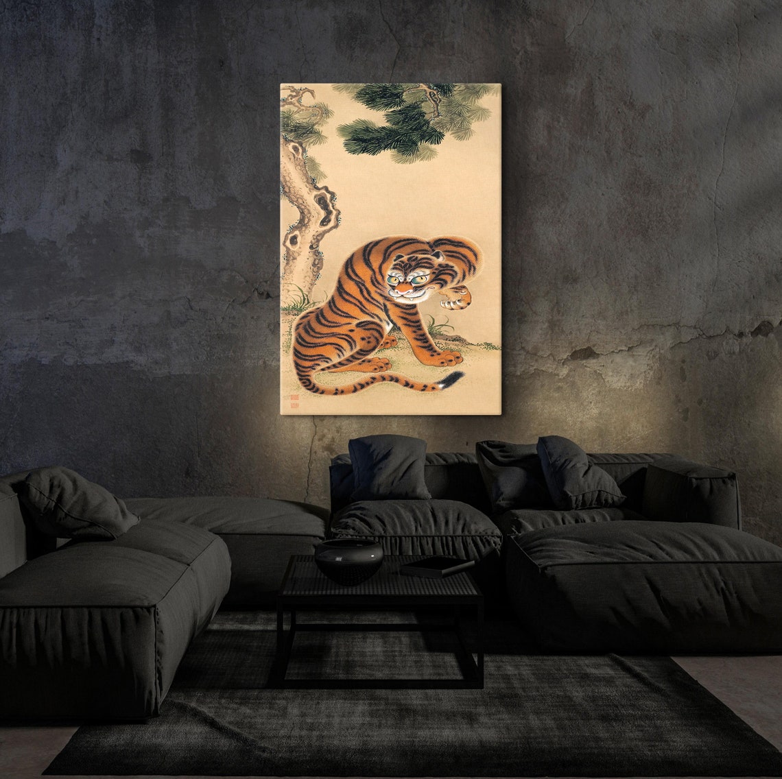 Japanese Tiger Cleaning Paw Beneath Pine Tree Vintage Style Poster - Image 4