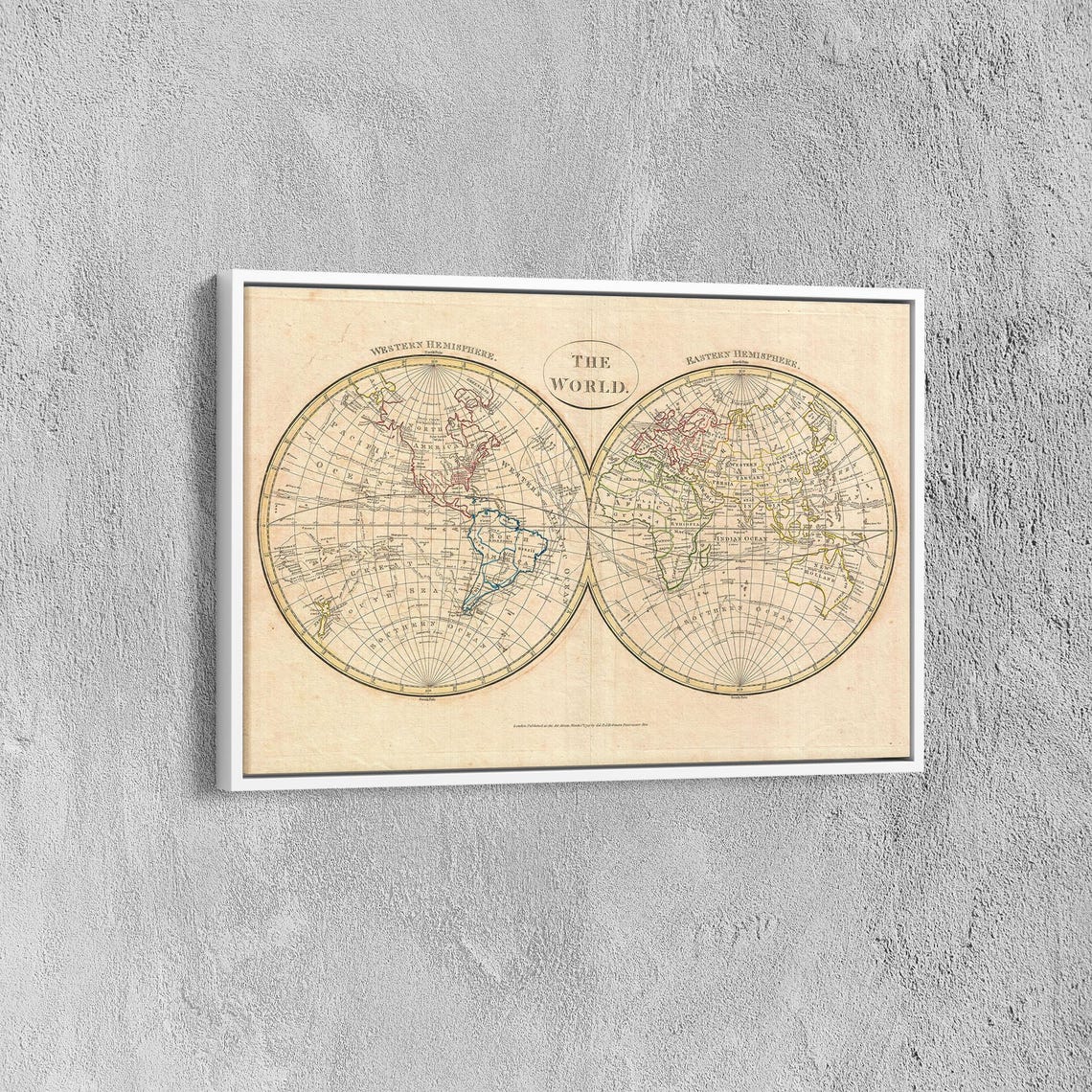 Antique Double Hemisphere World Map Western Eastern Vintage Poster - Image 6