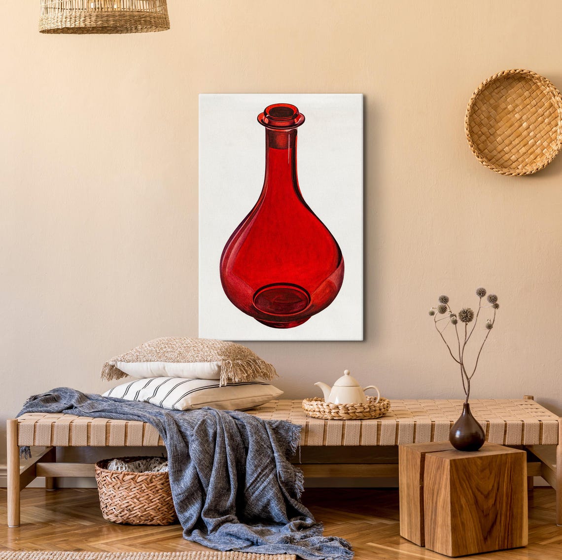 Glossy Red Glass Decanter Minimalist Still Life Kitchen Poster - Image 3