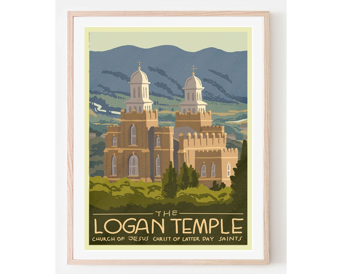 Logan LDS Temple Vintage Travel Poster, Utah