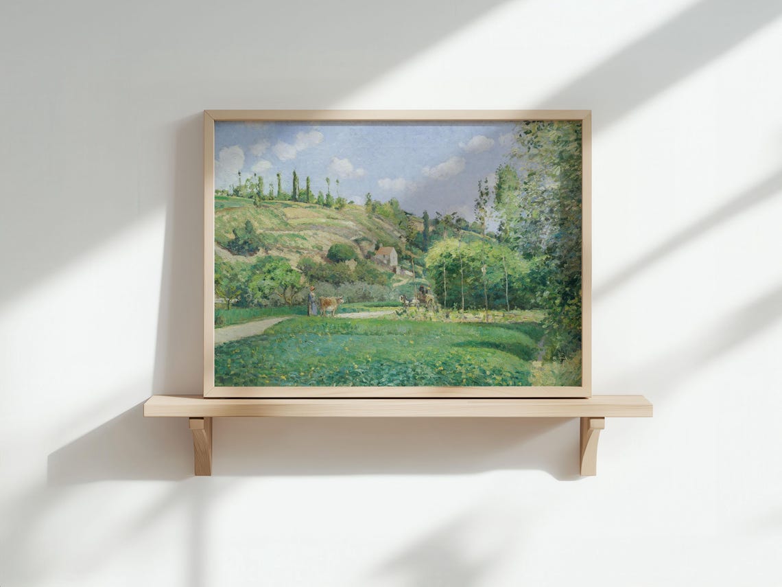 Sunlit Meadow Poplar Trees Country Lane Impressionist Landscape Poster