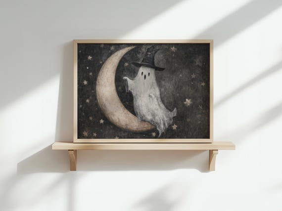 Vintage Halloween Print Crescent Moon Nursery Art