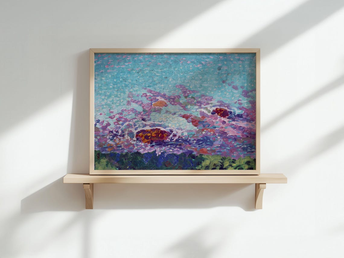 Pointillist Blossom Pond Turquoise Water Neo Impressionist Poster