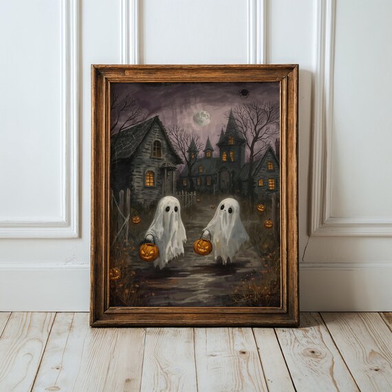 Two Tiny Ghosts Halloween Art Print Dark Academia