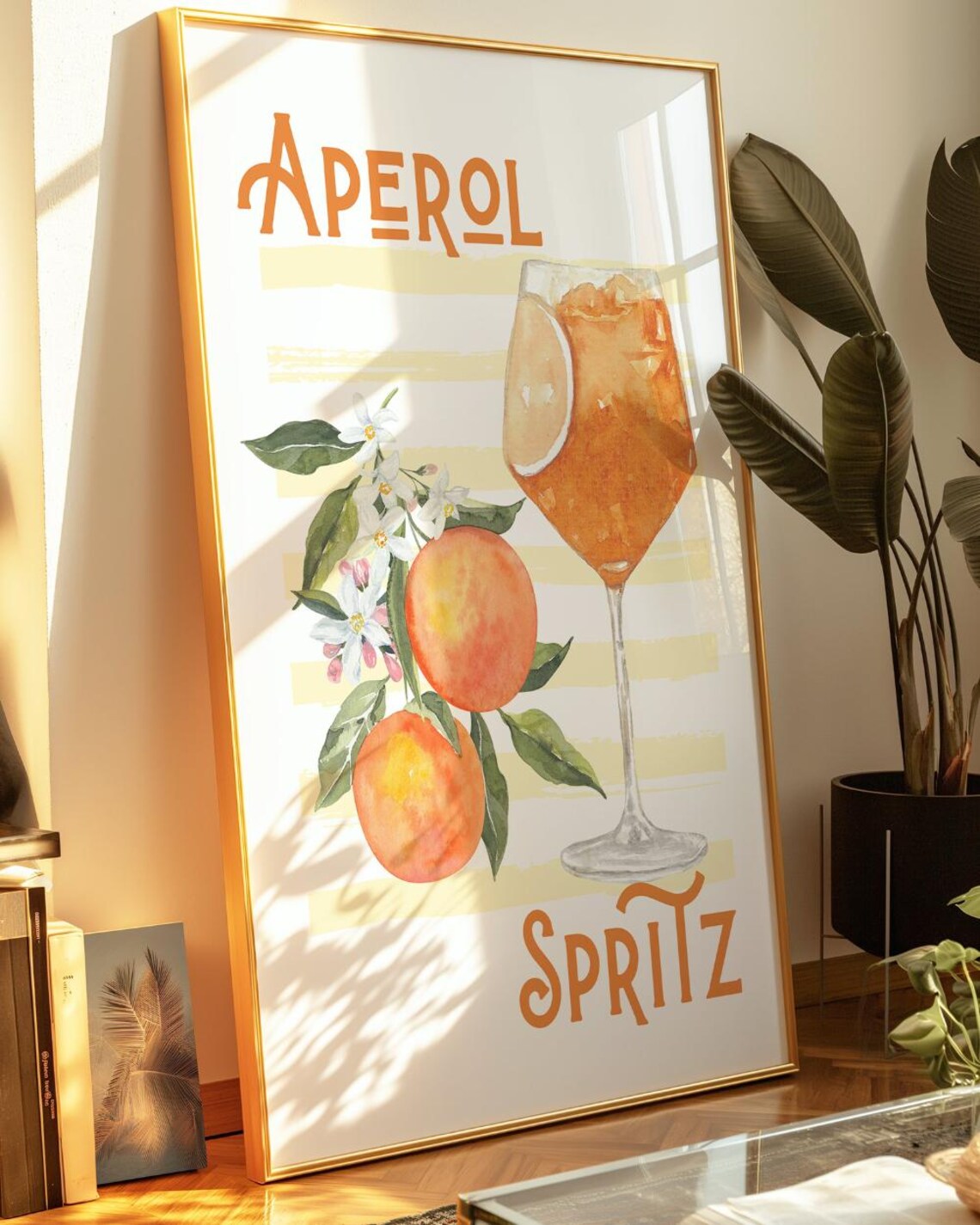 Aperol Spritz Cocktail Watercolor Orange Citrus Bar Cart Poster - Image 3