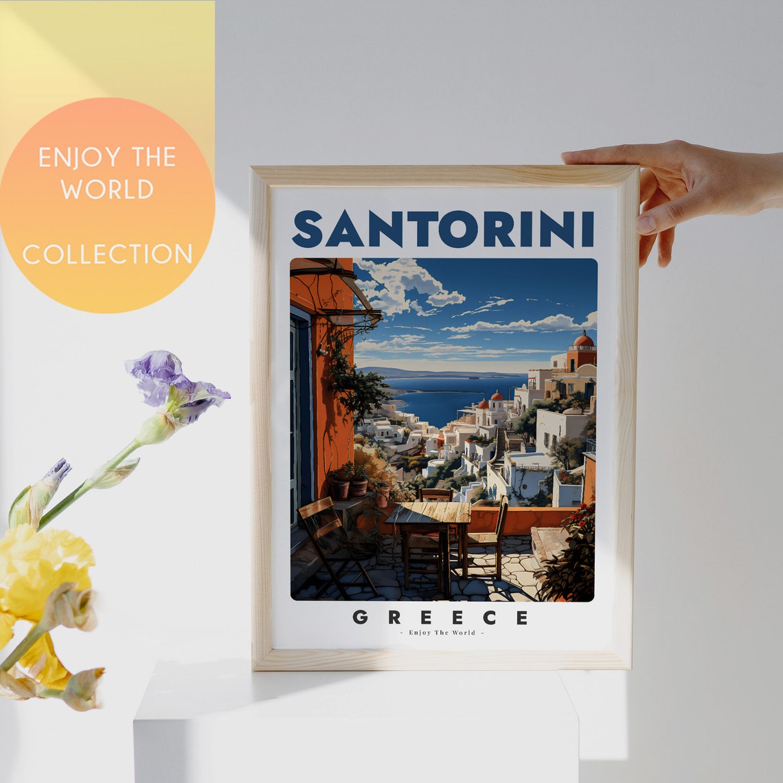 Santorini Greece Caldera View Terrace Vintage Travel Wall Art