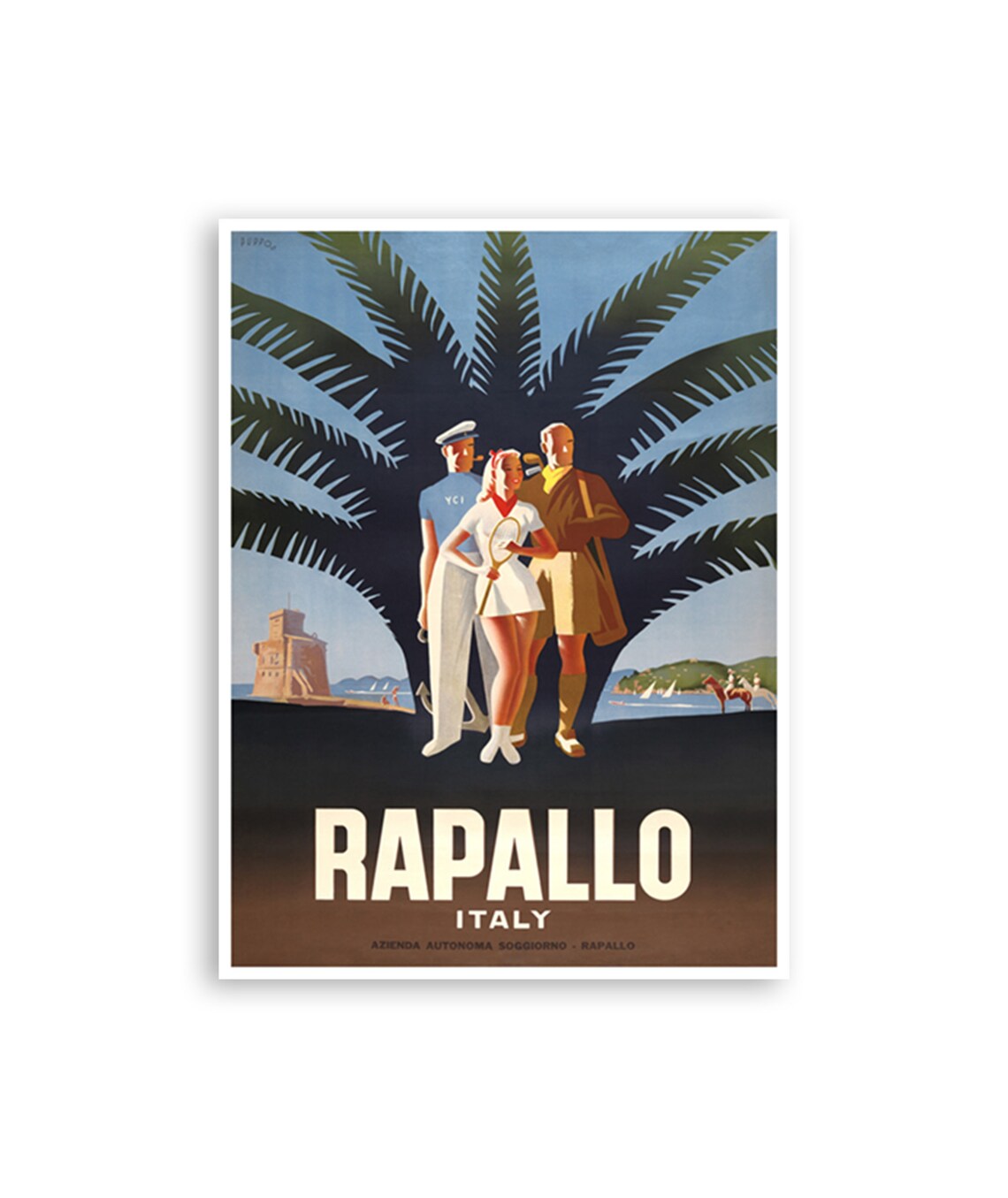 Rapallo Italy Vintage Travel Poster Sport Elegance Palm Puppo Art