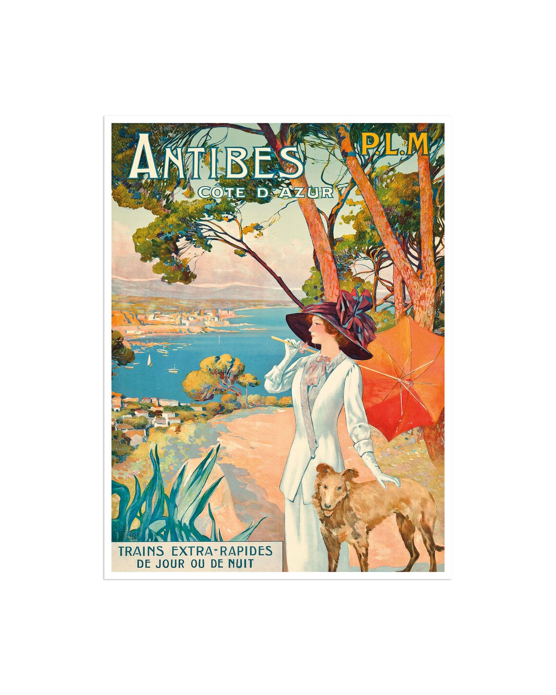 Antibes Cote d'Azur PLM Trains Extra Rapides Vintage Travel Poster