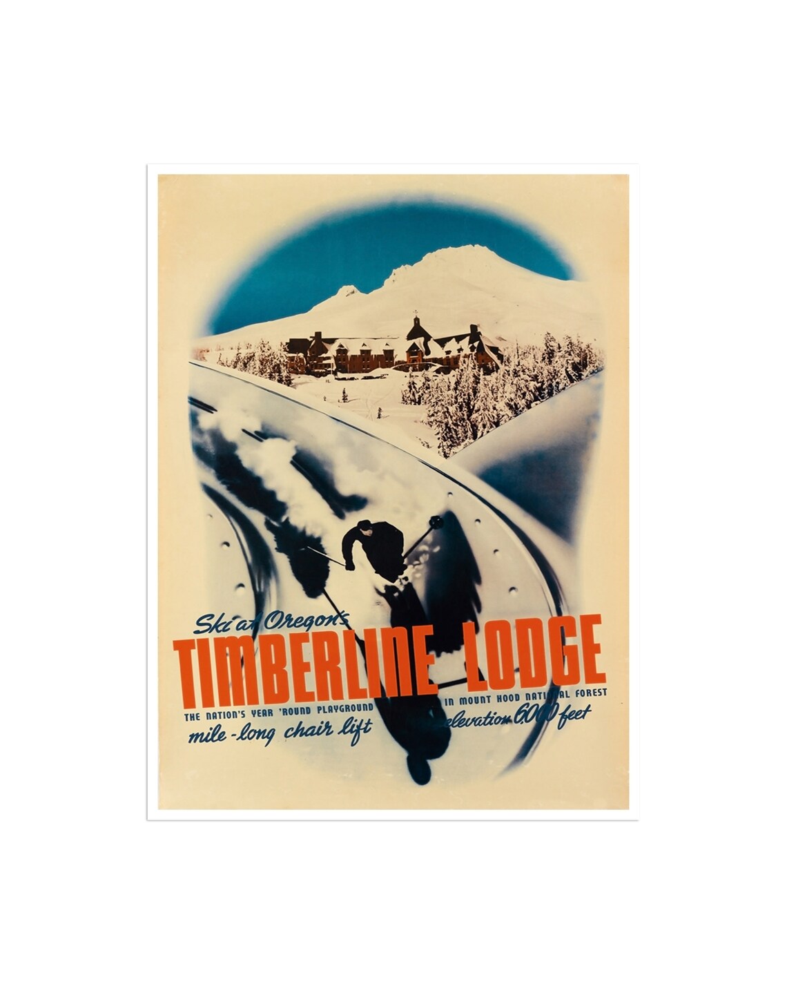 Timberline Ski Poster, Vintage Oregon Travel Print