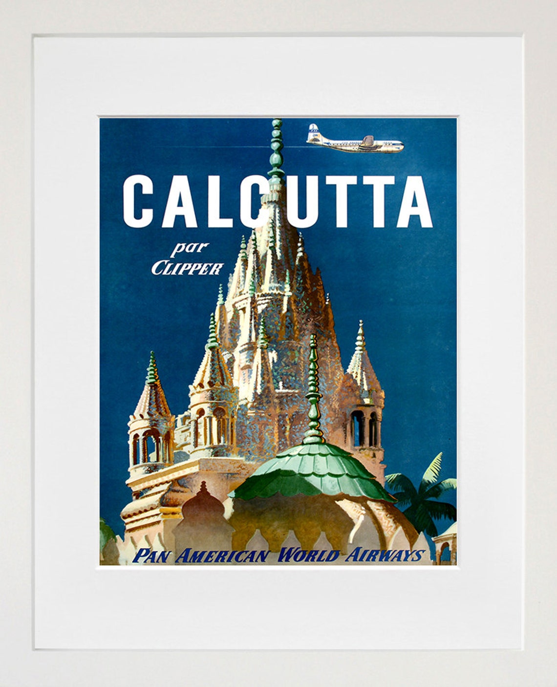 Calcutta par Clipper Pan American Vintage Travel Poster India Temple - Image 2