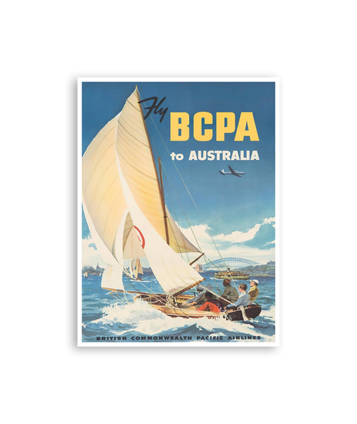 Fly BCPA to Australia Vintage Sydney Harbour Sailing Regatta Poster
