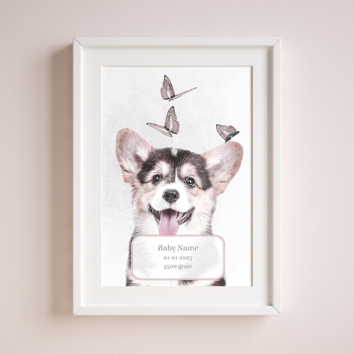 Personalized Puppy Baby Name Birth Stats Poster Cute Corgi Nursery Gift