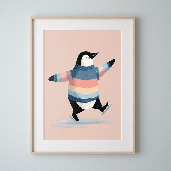 Baby Nursery Art Penguin On Skis Multiple Sizes