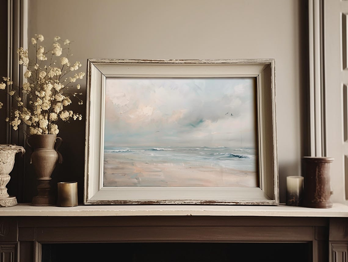 Dreamy Blush Pink Pastel Beach Waves Seascape Painting Poster - Image 3