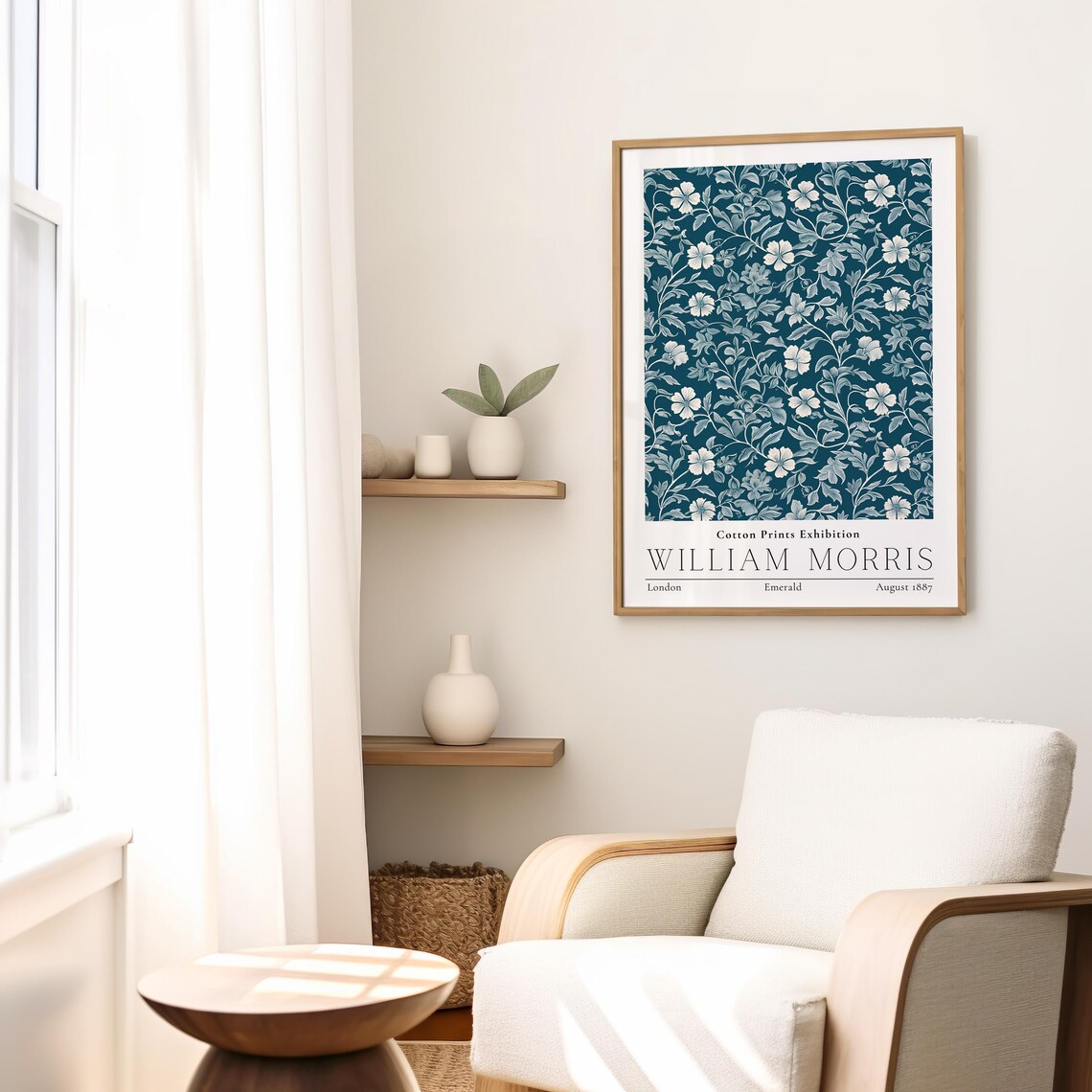 William Morris Emerald White Floral Vintage Cotton Exhibition Poster - Image 2