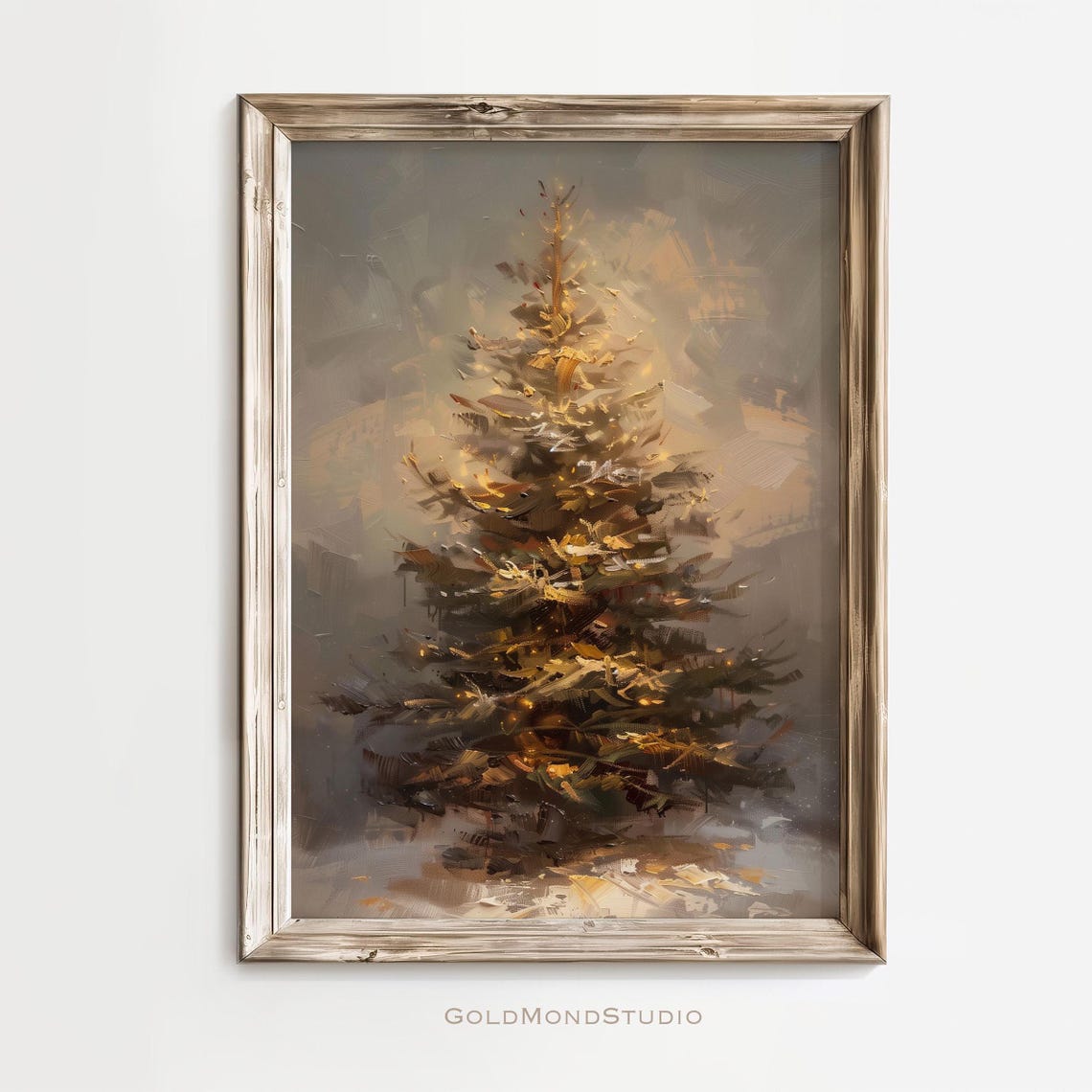 Glowing Golden Evergreen Tree Impressionist Nature Painting Poster