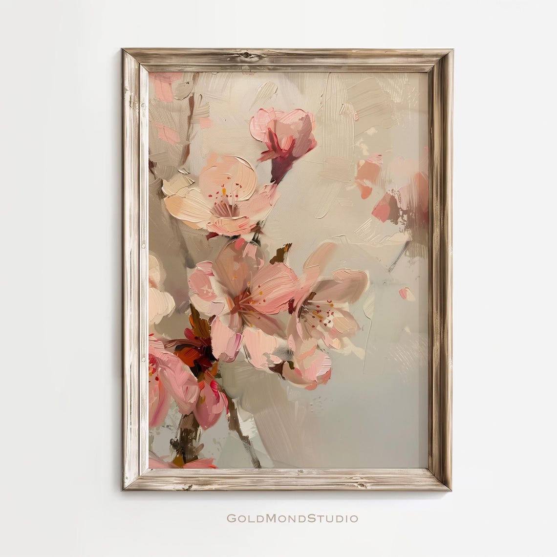 Pink Cherry Blossom Close-Up Vintage Style Oil Painting Poster