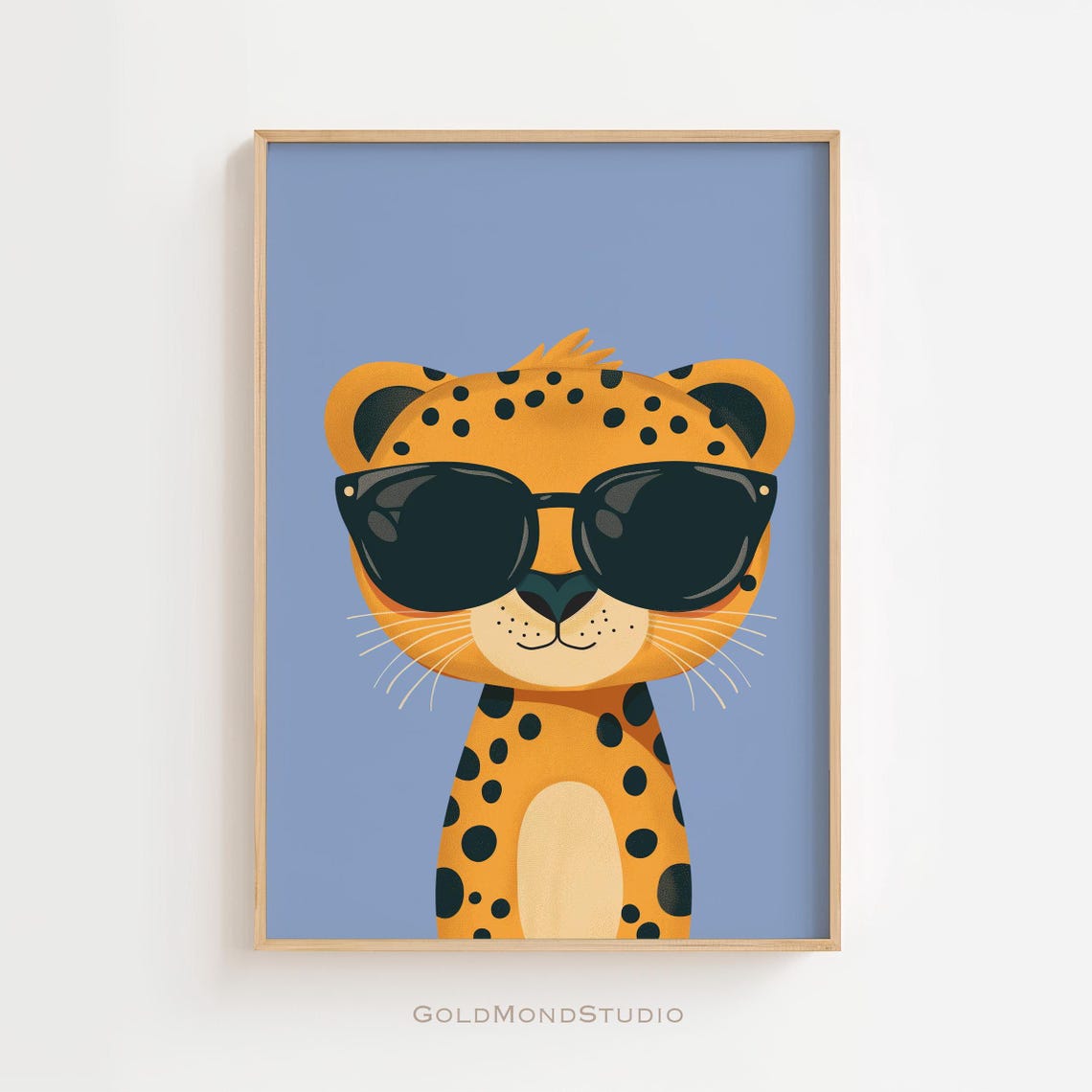 Cute Baby Cheetah Cub with Oversized Sunglasses on Blue Poster