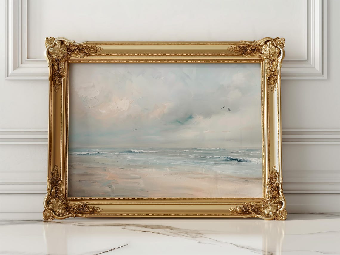 Dreamy Blush Pink Pastel Beach Waves Seascape Painting Poster - Image 2