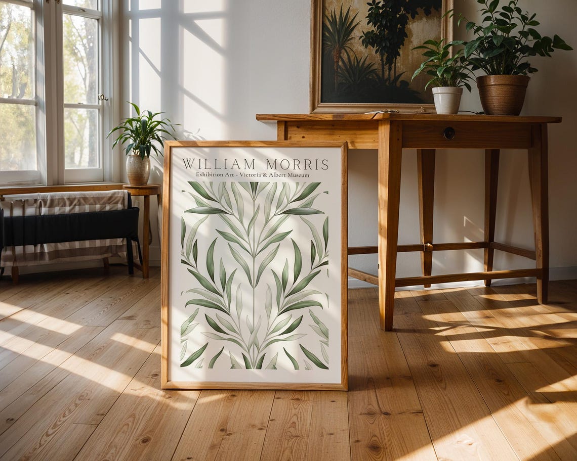 William Morris Green Botanical Leaf V&A Exhibition Art Poster - Image 3