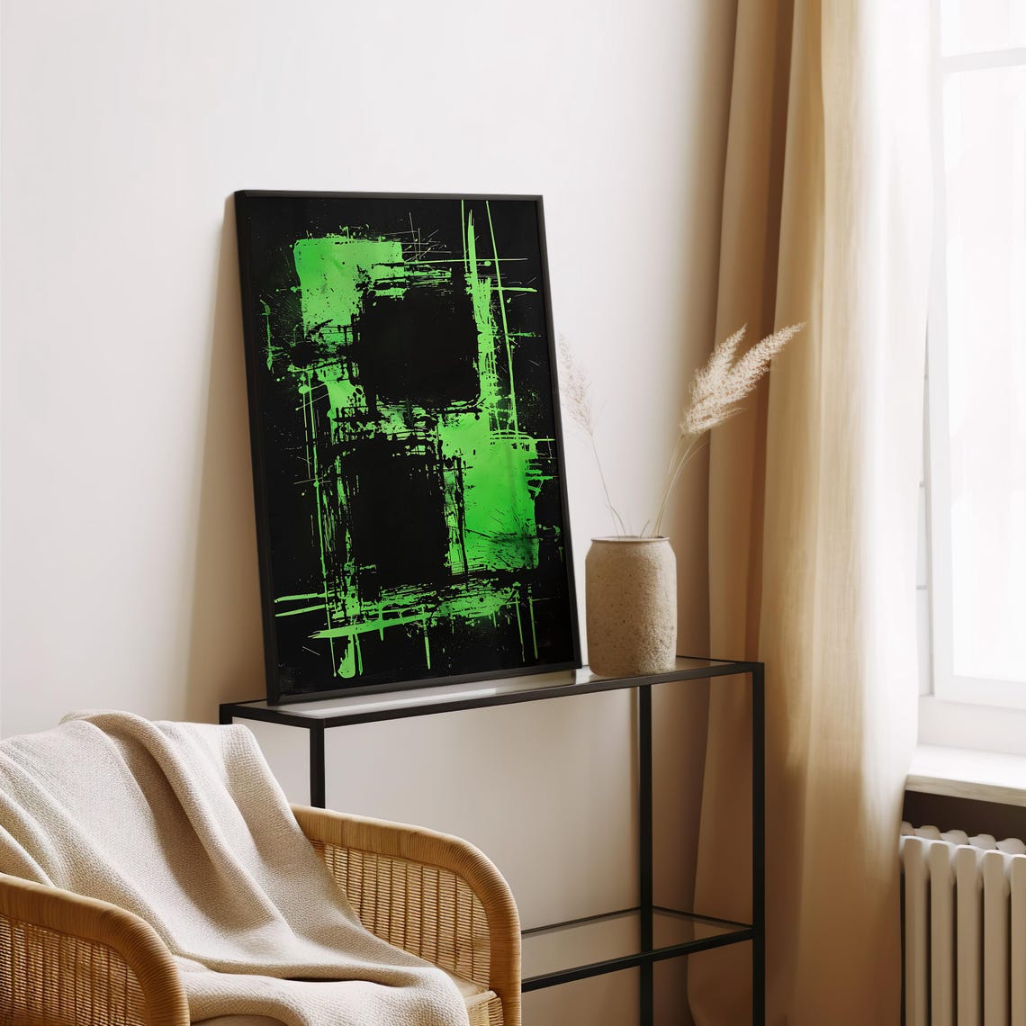 Bold Neon Green And Black Abstract Expressionist Painting Poster - Image 3