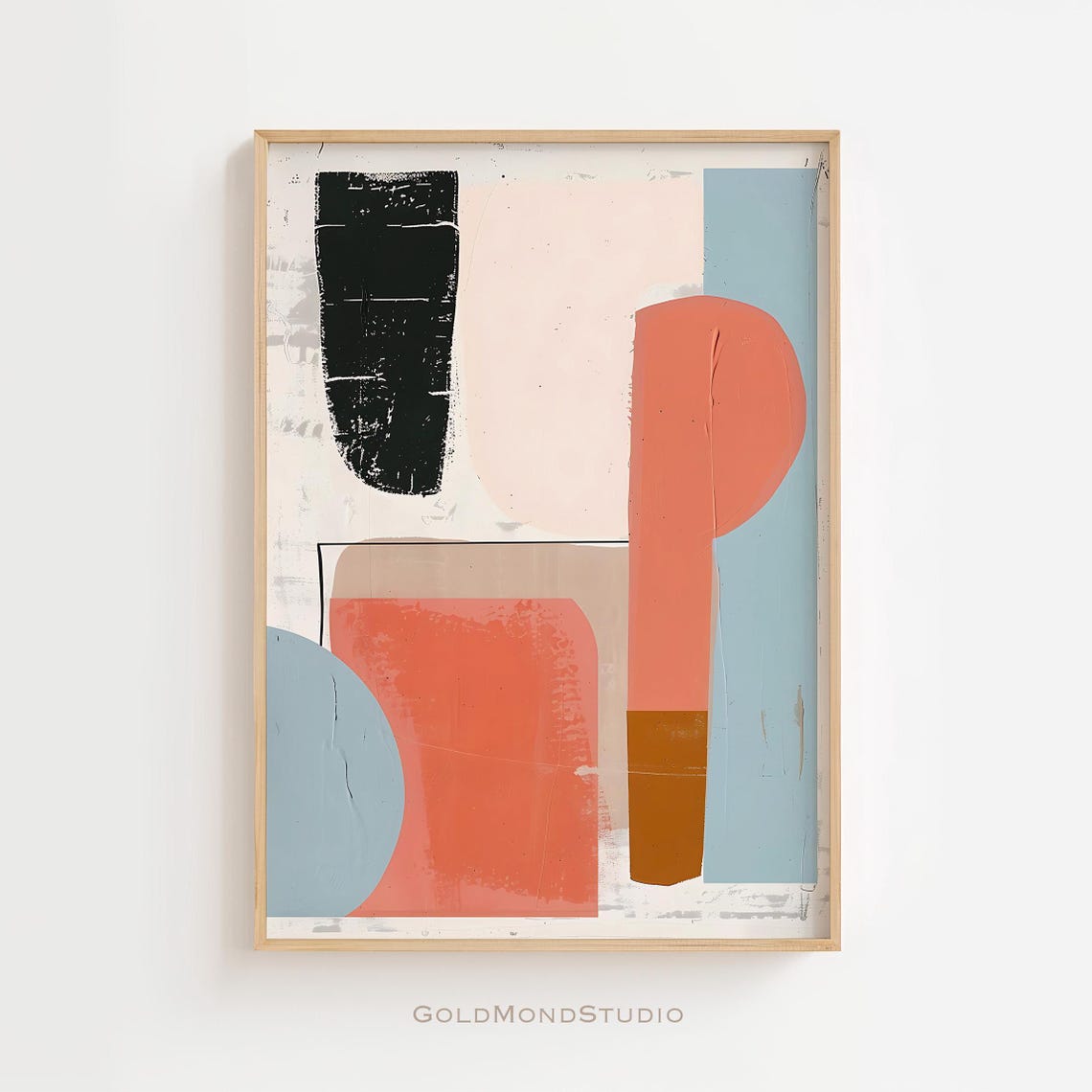 Geometric Coral Black And Blue Abstract Modern Painting Poster