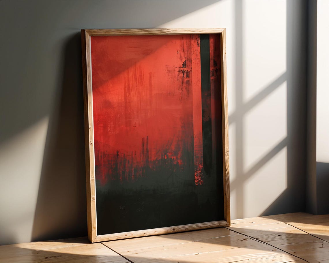 Abstract Crimson Black Block Modern Expressionist Painting Poster - Image 2